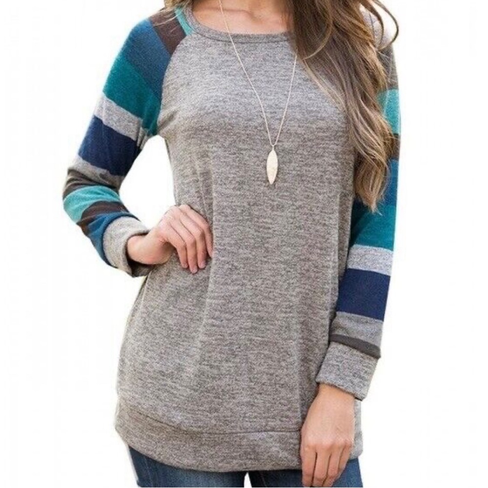 F4Y Long Sleeve Tunic Sz M With Striped Sleeves Never Worn